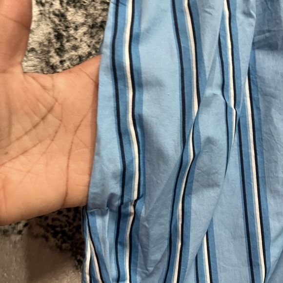 Loft Dress Womens Sz XLP Striped Poplin Smocked Bodice Midi Pocket Upstream Blue - Picture 4 of 9